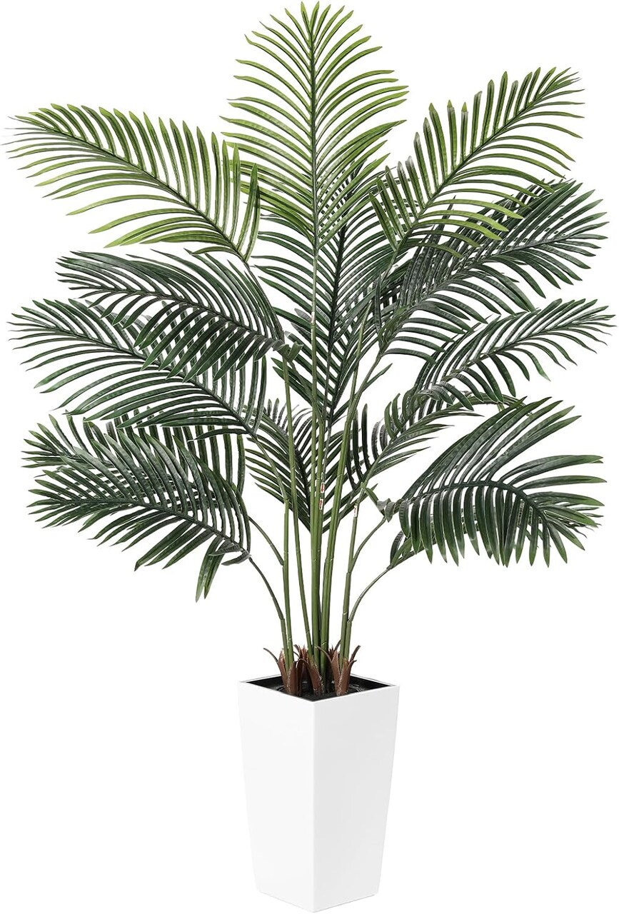 5.5FT Artificial Palm Tree with Planter - Realistic Fake Palm Tree Floor Plants with Lifelike Leaves, Faux Potted Palm Plant for Home Office Decor